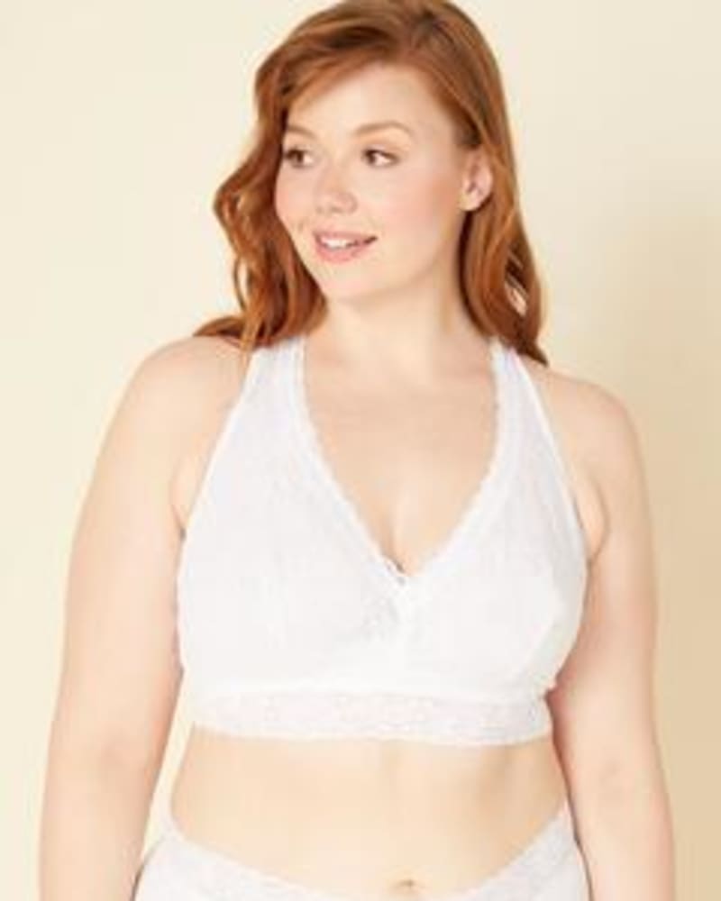 Front of a model wearing a size 1X Lace Racerback Bralette in White by Cosabella. | dia_product_style_image_id:253489